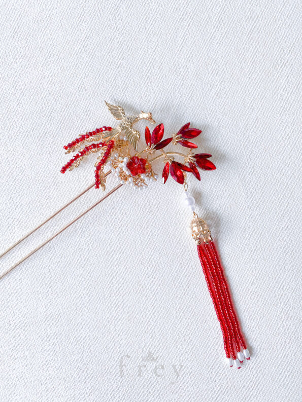 CHN-2022-00074-PhoenixRedBlossomHairpin-Gold-RedLeftC2