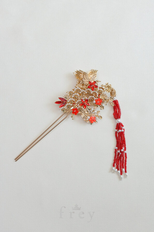 CHN-2023-00010-Crane-and-Crane-Flower-Party-Hairpin-Gold-Red-Left