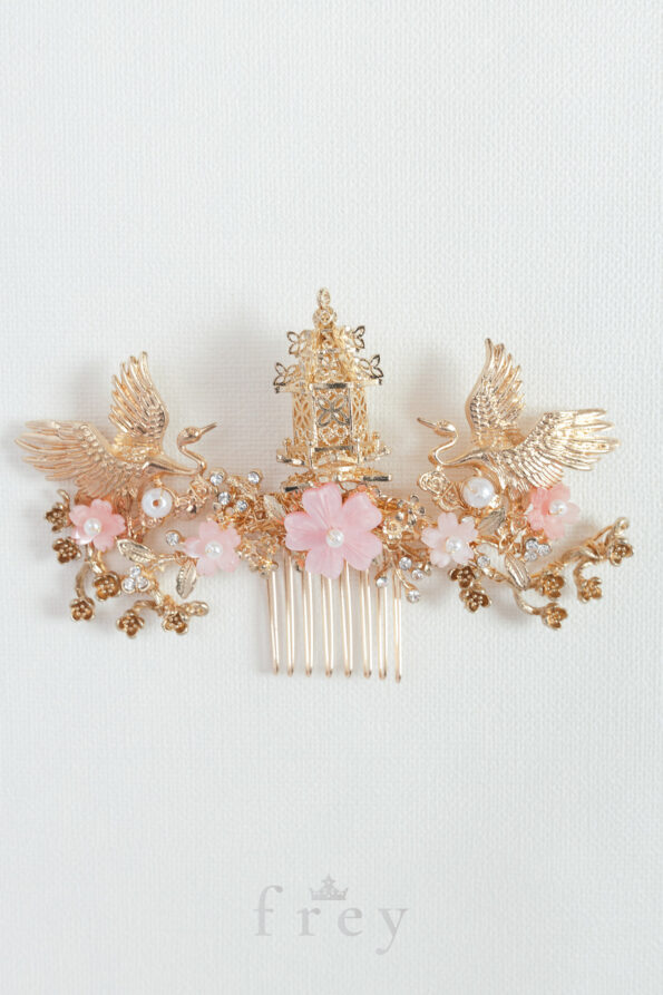 CHN-2023-00035-Crane-Pagoda-Petite-Branch-Haircomb-Gold-Pink-1